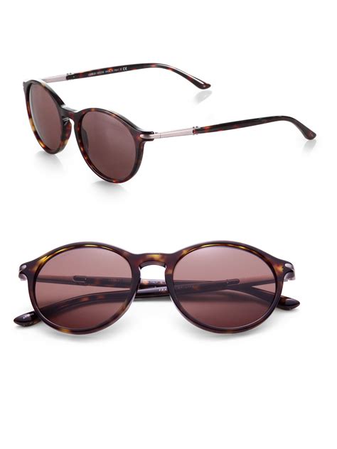 Giorgio Armani Round Acetate Sunglasses In Brown Havana Lyst