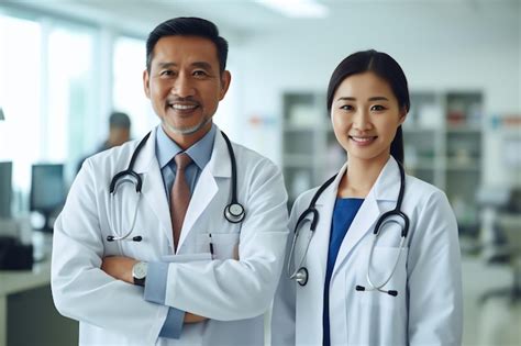 Premium AI Image Two Doctors In White Coats Stand In A Hospital