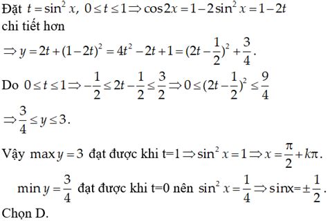 Tìm tập giá trị lớn nhất giá trị nhỏ nhất của hàm số sau y 2sin 2 x