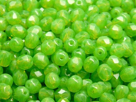 50pcs Czech Fire Polished Faceted Glass Beads Round 6mm Green Etsy