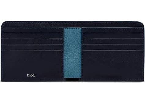 Dior Wallet (8 Card Slot) Grained Calfskin Navy Blue in Grained Calfskin with Palladium-finish