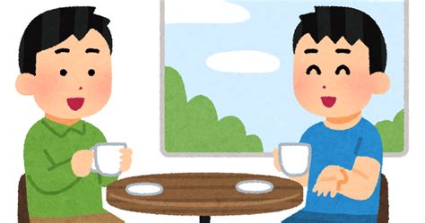 無料イラスト かわいいフリー素材集 喫茶店で話す人達のイラスト（男性）