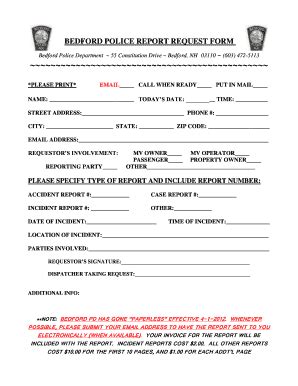 Fillable Online Bedfordnh BEDFORD POLICE REPORT REQUEST FORM