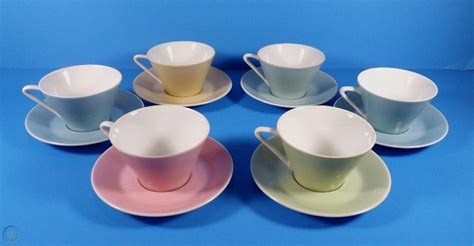 RARE MID CENTURY LILIEN PORZELLAN DAISY PASTEL 6 DEMITASSE CUP