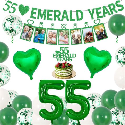 55th Wedding Anniversary Decorations 55 Emerald Years Glitter Banner