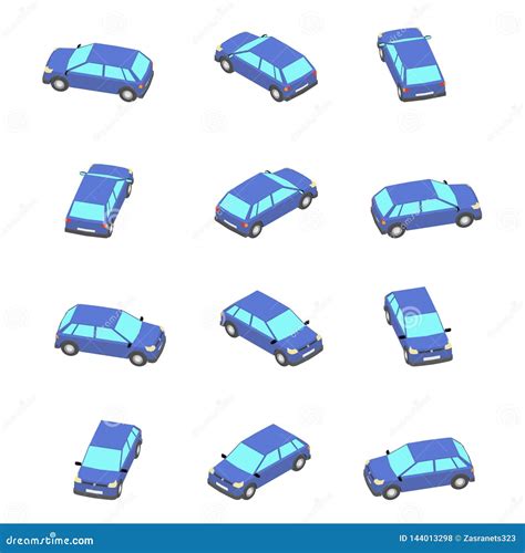 Animation Of The Rotation Of The Car In Isometric View Stock Vector