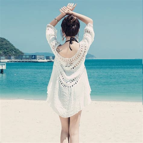 Loose Medium Style Large Hollowed Out Hand Hook Knit Beach Bikini Blouse On Luulla