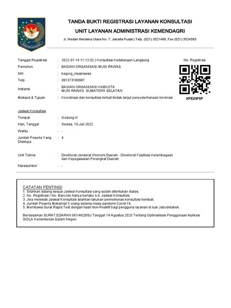 tanda bukti registrasi siula