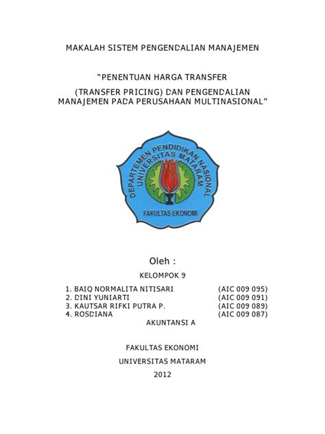 PDF Harga Transfer Dan Sistem Pengendalian Manajemen Pada Perusahaan