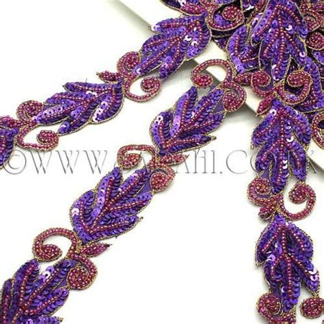 Purple Beaded Sequin Rhinestone Beaded Trim Trimming Costume Sequin