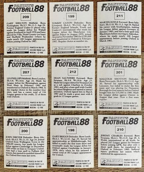 9x 1988 Original Unused Panini Football 88 Stickers Oxford United