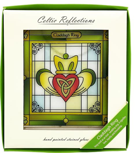 Royal Tara Claddagh Sun Catcher Irish Stained Glass Window Hang Celtic Handcrafted