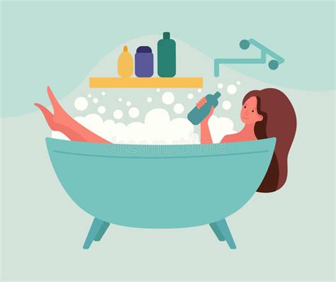 Man Taking A Relaxing Shower And Soaping With Foam Stock Vector