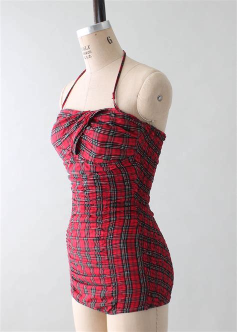 Vintage 1950s Jantzen Red Plaid Pin Up Swimsuit Raleigh Vintage