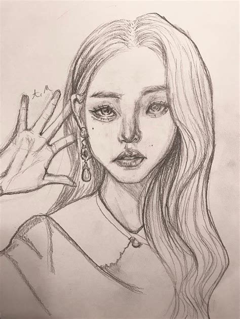 Drawing Of Wonyoung From Kpop Group Ive Kpop Groups Female Sketch