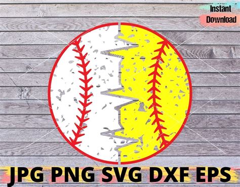 Split Half Baseball Softball Ball Heartbeat Svg Grunge Etsy