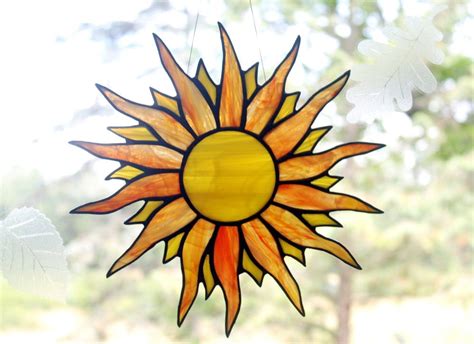 Stained Glass Sun Suncatcher Glass Art Window Decor Etsy