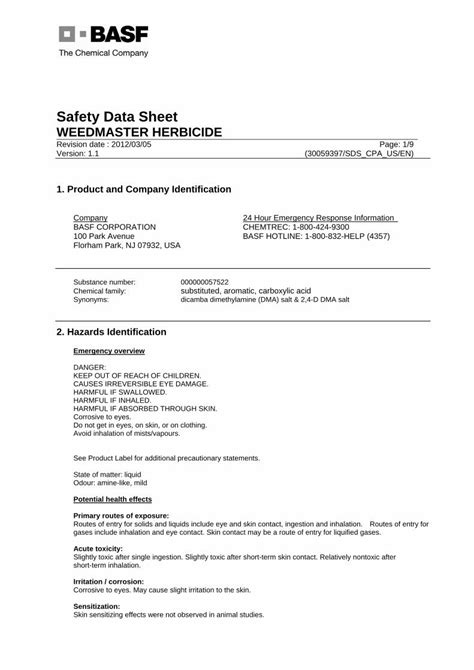 Pdf Safety Data Sheet Weedmaster Herbicidews Greenbook Net Docs Msds