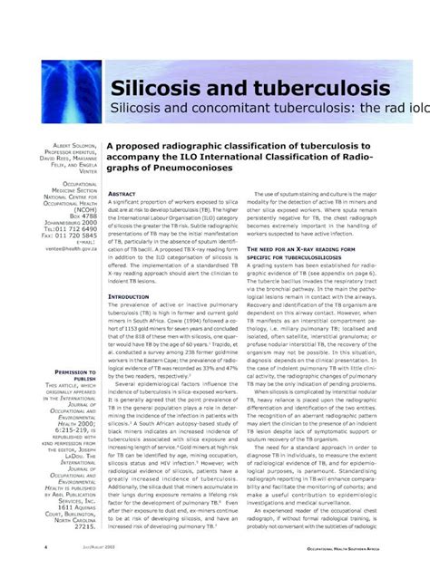 PDF Silicosis And Tuberculosis Occupational Health Source