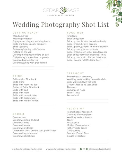 Wedding photography checklist – Artofit