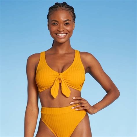 Xhilaration Swim Juniors Ribbed Tiefront Longline Bralette Bikini