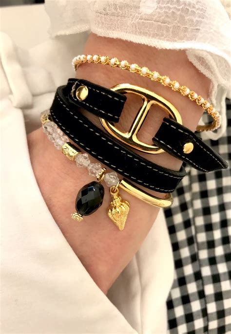 Bracelet Cuir Noir Ajustable Bracelet Perles Pendentif Coquillage Et