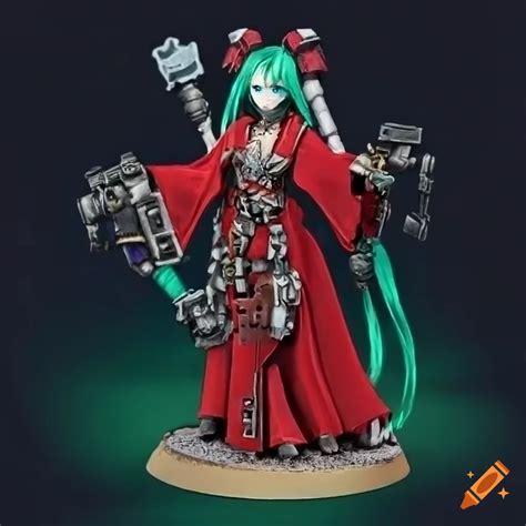 Fusion Of Warhammer 40k Tech Priest Explorator And Hatsune Miku In A