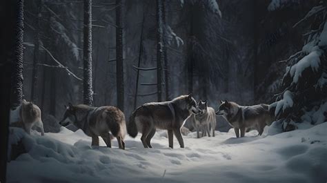 Premium AI Image | A pack of wolves in the snow