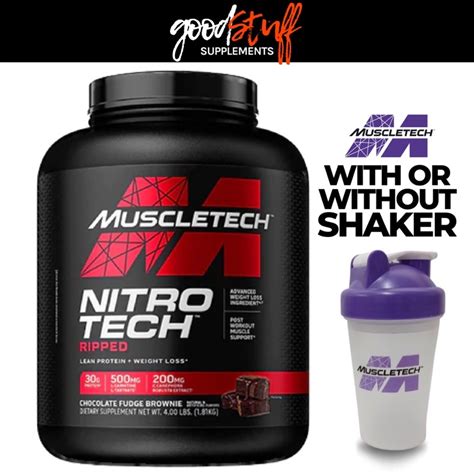 MUSCLETECH Nitrotech Ripped Whey Protein Powder 4lbs Shaker Optional