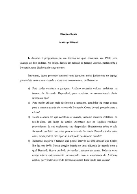 Direitos Reais casos pr Ãticos Direitos Reais casos práticos