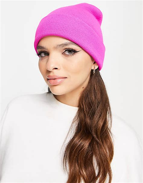 Asos Design Strickmütze In Leuchtendem Rosa Mit Breitem Umschlag Asos