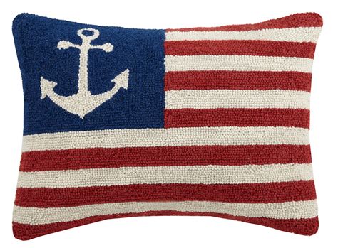 Peking Handicraft Usa Peace Anchor Flag Hook Wool Lumbar Pillow