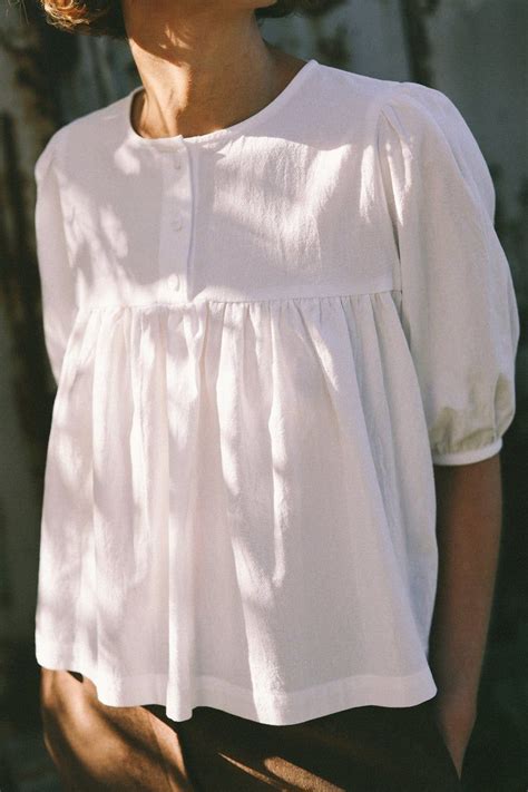 Cotton Ruffled Blouse White Cotton Top Puffy Sleeve Cotton Etsy