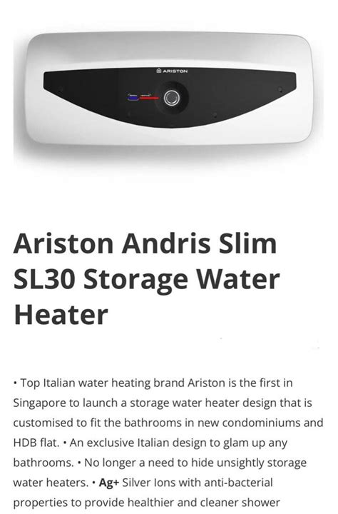 Ariston Andris Slim SL30 Storage Water Heater Furniture Home Living