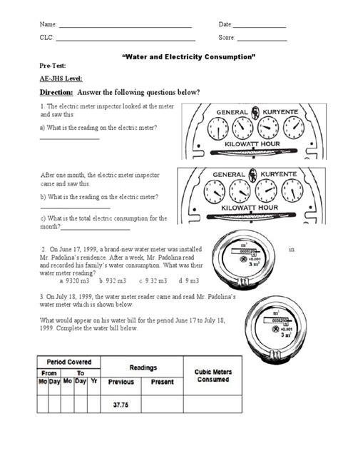 Electric Meter Reading Worksheet