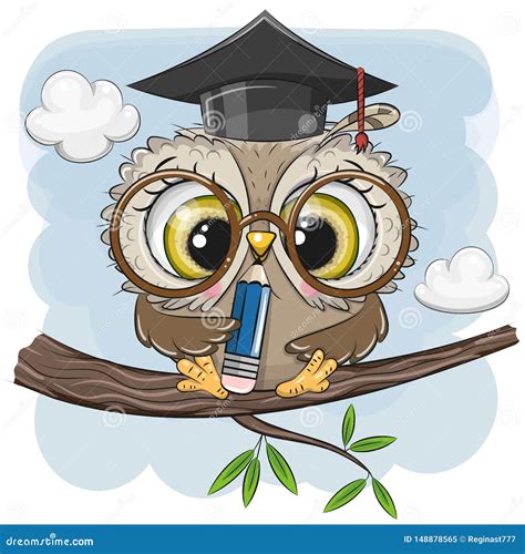 Clever Owl With Pencil And In Graduation Cap Stock Vector