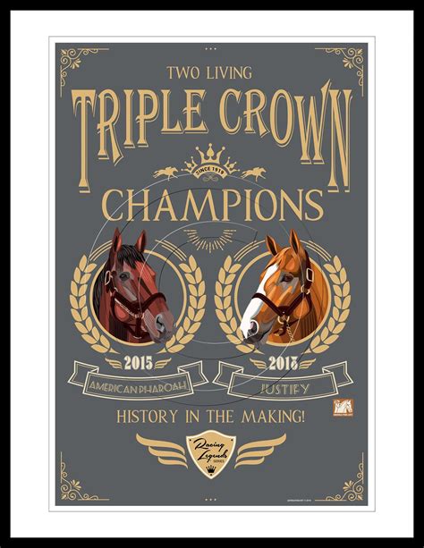 American Pharoah and Justify Triple Crown Winners Memorabilia Vintage Poster Design Modern ...