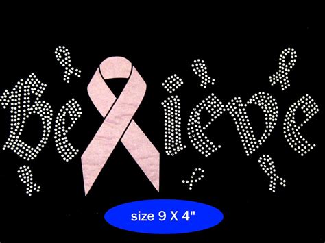 Breast Cancer Awareness Believe Pink Ribbon Rhinestone Iron On Etsy