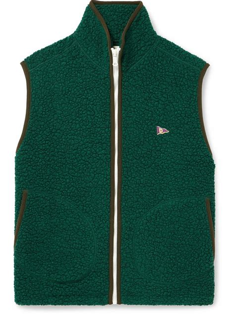 Drakes Logo Embroidered Wool Blend Fleece Gilet Green Drakes