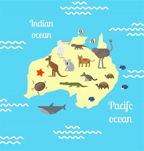 Mapa mundial de animales de australia para niños Vector Premium