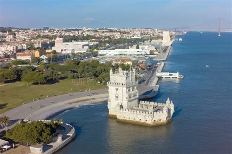 Aerial View Of Belem Tower Torre De Belem In Lisbon Portugal Stock