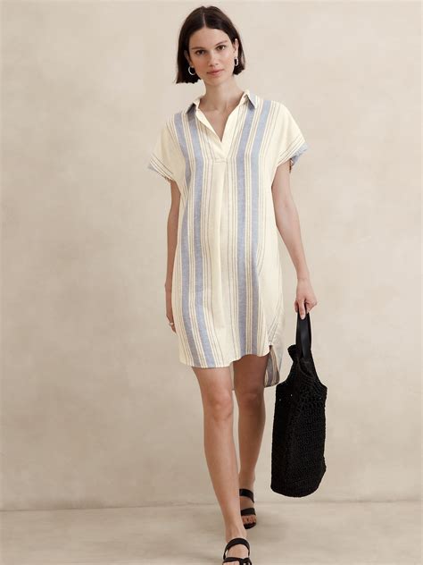 Banana Republic Linen Blend Popover Mini Dress International Shipping