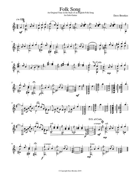 Folk Song Sheet Music For Guitar Solo