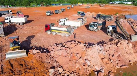 Best Incredible Komatsu Dozers Operated Pushing Rock To Filling Up Big