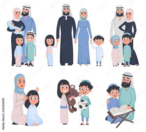 Muslim family set isolated on white background vector illustration ...