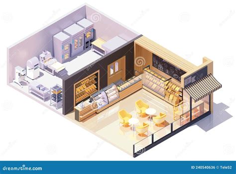 Vector Isometric Bakery Shop Or Cafe Interior Stock Vector