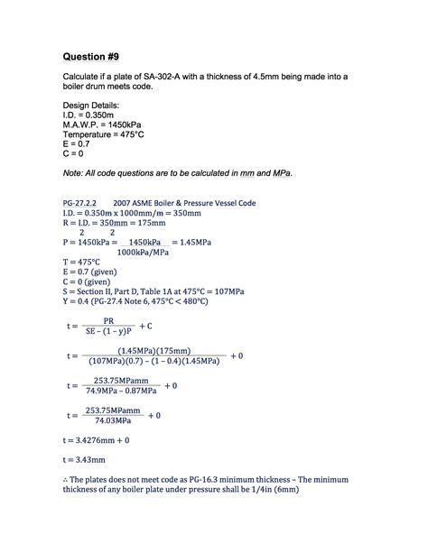 Question 9 How To Calculate The Minimum Required Thickness Of A