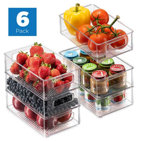 Set Of 6 Refrigerator Organizer Bins Stackable Fridge Organizers With