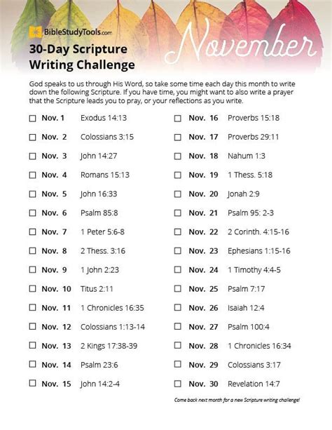 November Bible Scripture Writing Plan