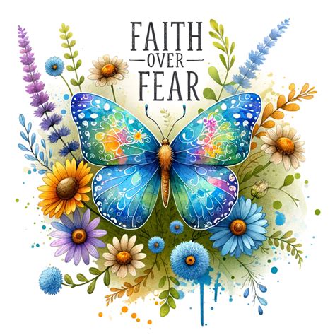 Faith Over Fear Butterfly Png Christian Spring Watercolor Clipart